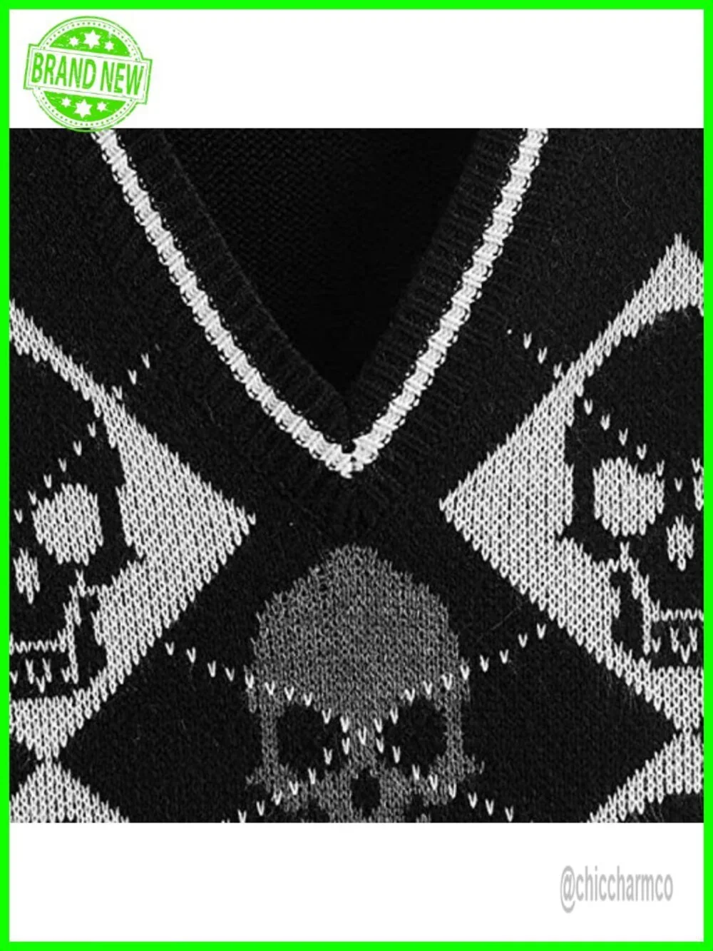 Sleeveless Skull Knit Sweater Vest V Neck Crop Pullover